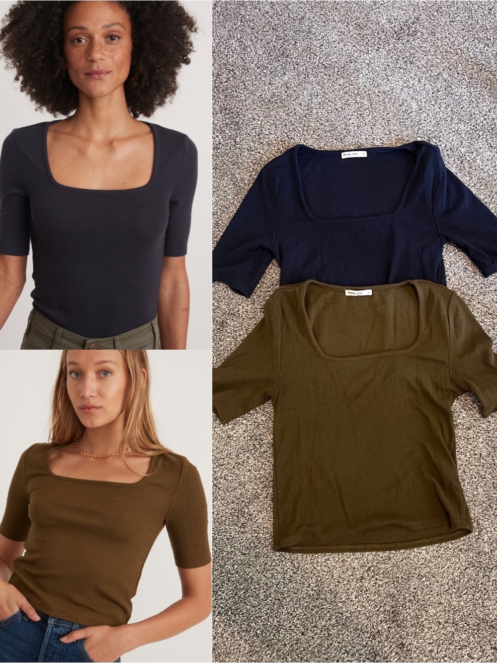 TWO Marine Layer Lexi Rib Square Neck Tops Olive Navy S